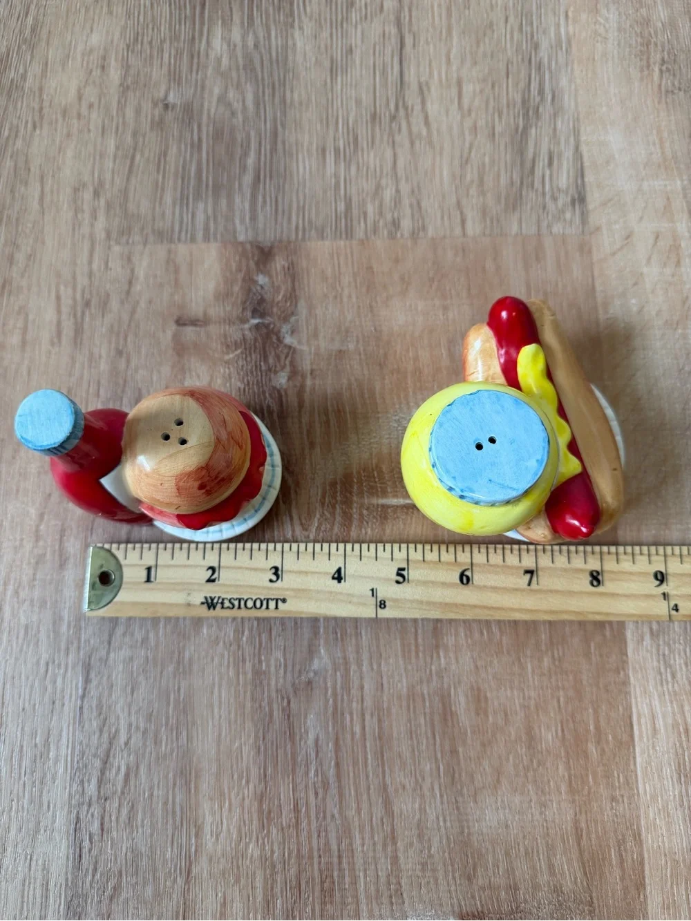 Vintage Ceramic Hot Dog & Burger Salt and Pepper Shaker Set - Yellow, Red, Cream